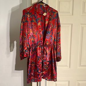 NWT VTG Red Floral Print Victoria's Secret Short Satin Robe Bridal Lingerie M/L